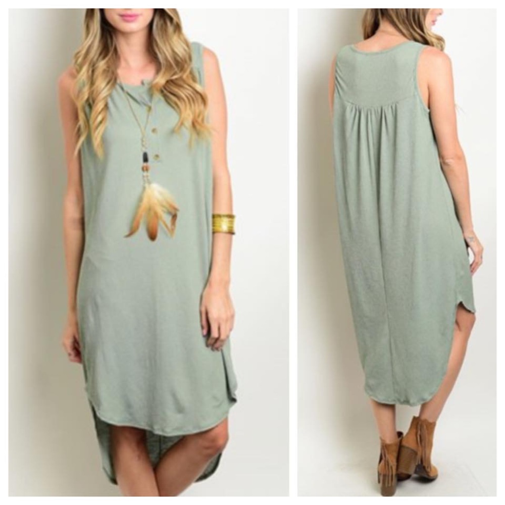 🆕🐚 olive sleeveless dress, hi-low hemline